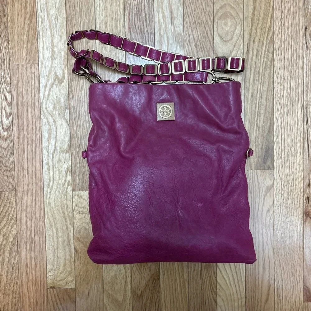 Tory Burch Louiisa Fushia‎ Slouchy Leather Convertible Crossbody Hobo Bag